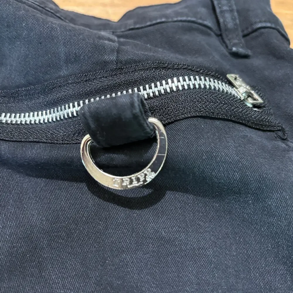 Vintage Tripp NYC Black Bondage Pants Multi Zipper Silver Hardware Goth Punk Y2K